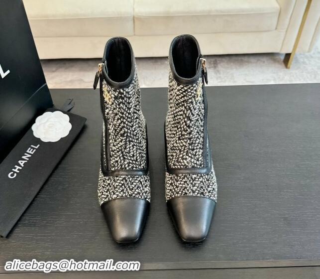 Fashion Chanel Tweed Patchwork Ankle Boots Black/White 120100