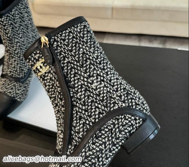 Fashion Chanel Tweed Patchwork Ankle Boots Black/White 120100