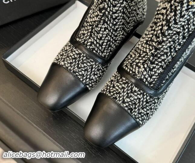 Fashion Chanel Tweed Patchwork Ankle Boots Black/White 120100