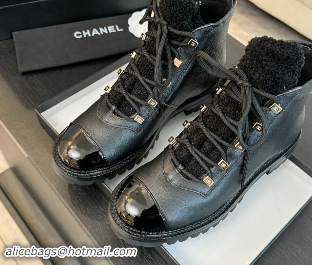 Unique Style Chanel Calfskin & Tweed Laced-up Ankle Boots Black 120105