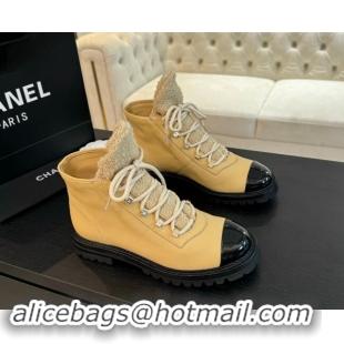 Most Popular Chanel Calfskin & Tweed Laced-up Ankle Boots Beige 1120106