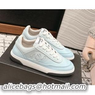 Buy Discount Chanel Printed Calfskin Sneakers Light Blue 120108