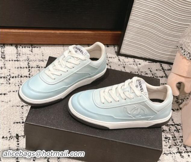 Buy Discount Chanel Printed Calfskin Sneakers Light Blue 120108