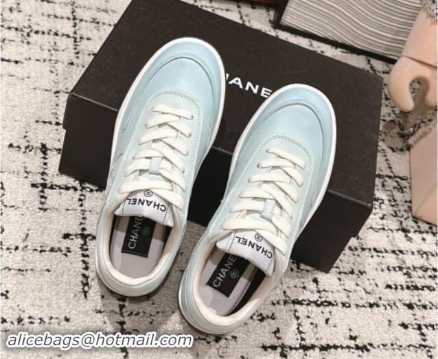 Buy Discount Chanel Printed Calfskin Sneakers Light Blue 120108