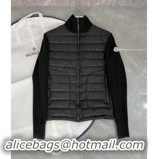 ​Famous Brand Moncler Padded Wool With Cashmere Zip-Up Cardigan M2823 Black