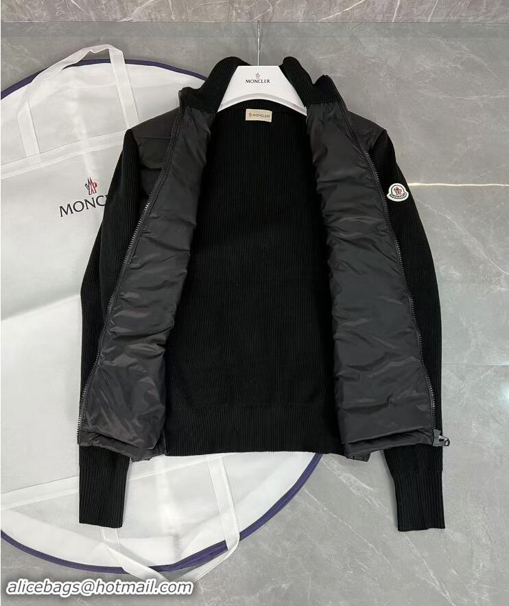 ​Famous Brand Moncler Padded Wool With Cashmere Zip-Up Cardigan M2823 Black