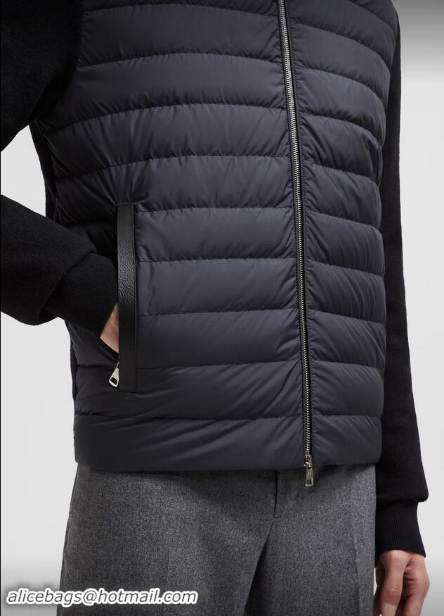 ​Famous Brand Moncler Padded Wool With Cashmere Zip-Up Cardigan M2823 Black