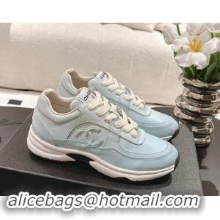 Classic Hot Chanel Printed Calfskin Sneakers Light Blue 1120111