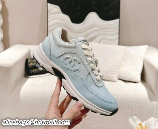 Classic Hot Chanel Printed Calfskin Sneakers Light Blue 1120111