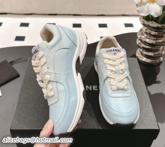 Classic Hot Chanel Printed Calfskin Sneakers Light Blue 1120111