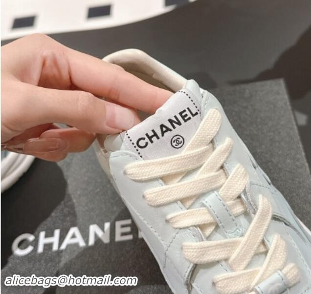 Classic Hot Chanel Printed Calfskin Sneakers Light Blue 1120111