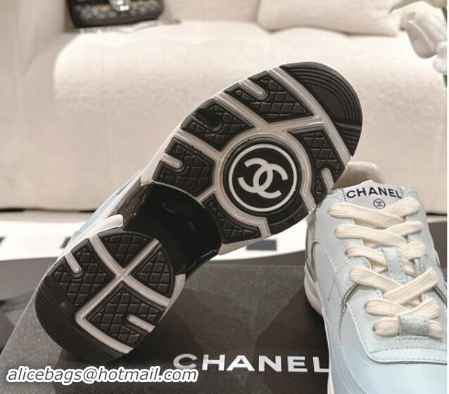 Classic Hot Chanel Printed Calfskin Sneakers Light Blue 1120111