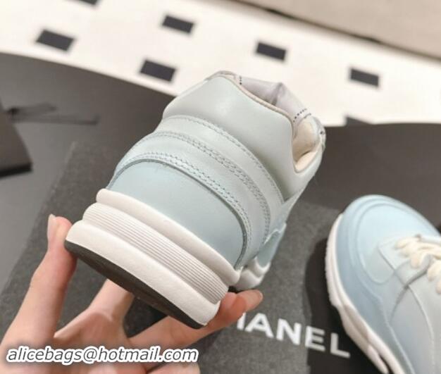 Classic Hot Chanel Printed Calfskin Sneakers Light Blue 1120111