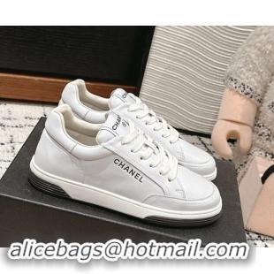 Good Looking Chanel Printed Leather Sneakers White 120115