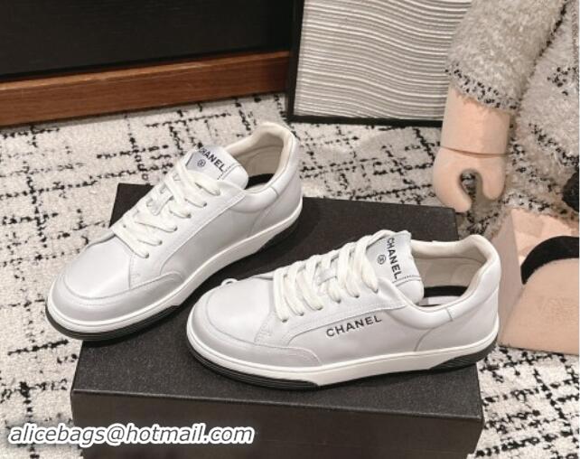 Good Looking Chanel Printed Leather Sneakers White 120115