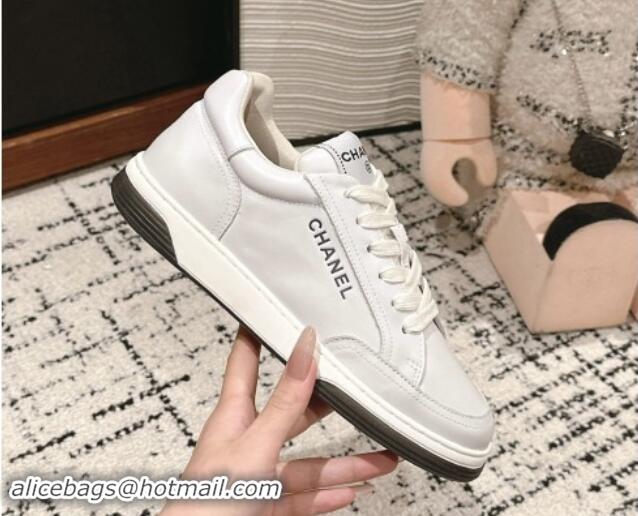 Good Looking Chanel Printed Leather Sneakers White 120115