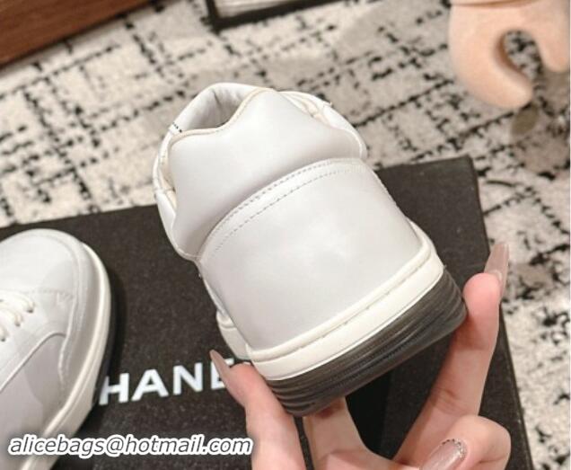 Good Looking Chanel Printed Leather Sneakers White 120115