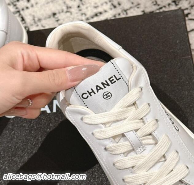 Good Looking Chanel Printed Leather Sneakers White 120115