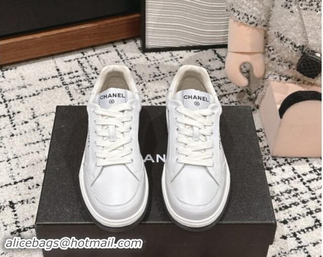 Good Looking Chanel Printed Leather Sneakers White 120115