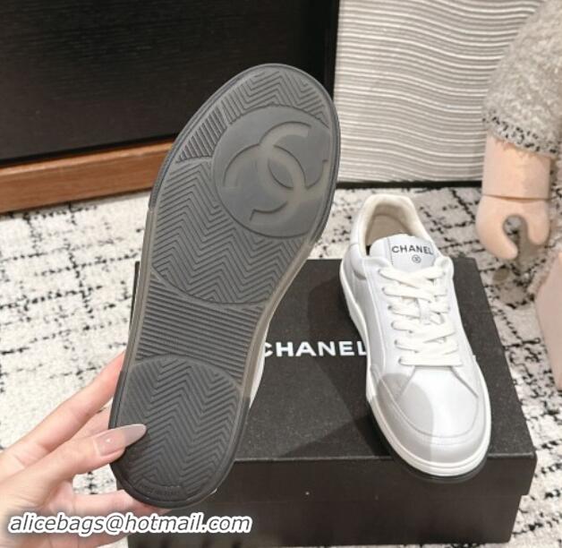 Good Looking Chanel Printed Leather Sneakers White 120115