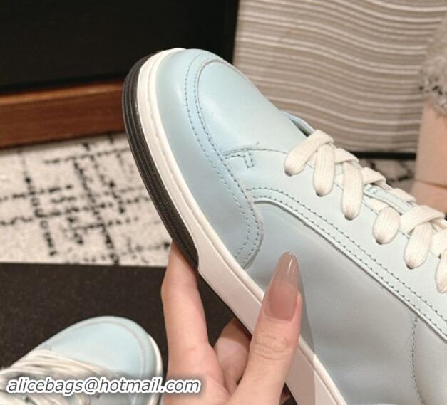 Durable Chanel Printed Leather Sneakers Light Blue 120116