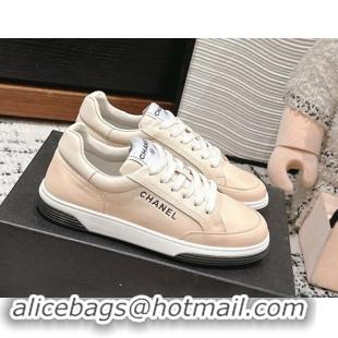 Top Design Chanel Printed Leather Sneakers Beige 1120117