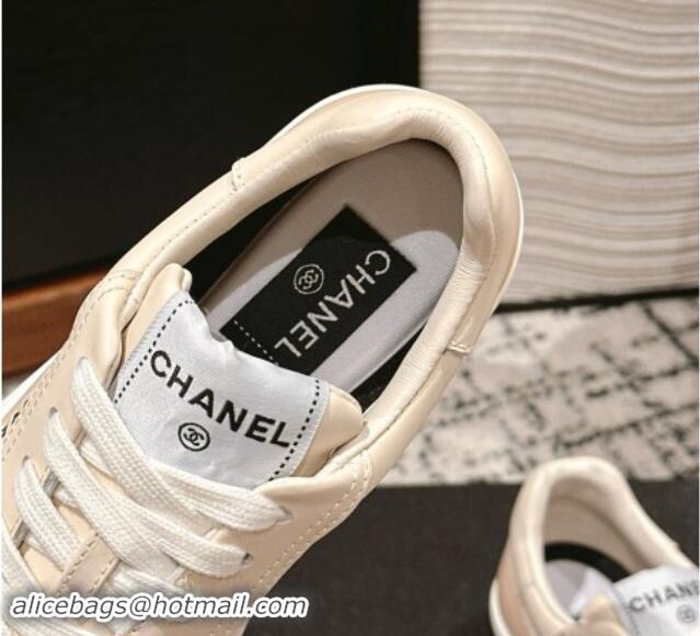 Top Design Chanel Printed Leather Sneakers Beige 1120117