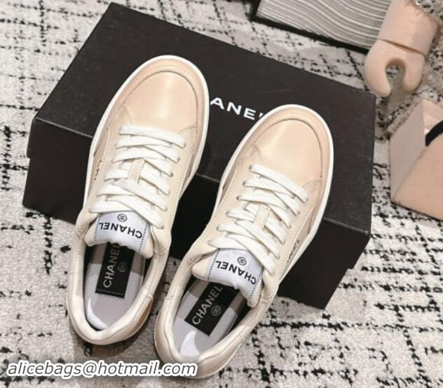 Top Design Chanel Printed Leather Sneakers Beige 1120117