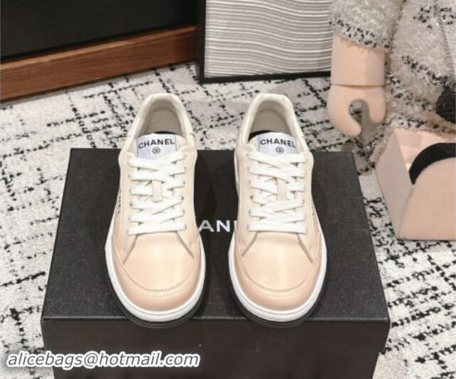 Top Design Chanel Printed Leather Sneakers Beige 1120117