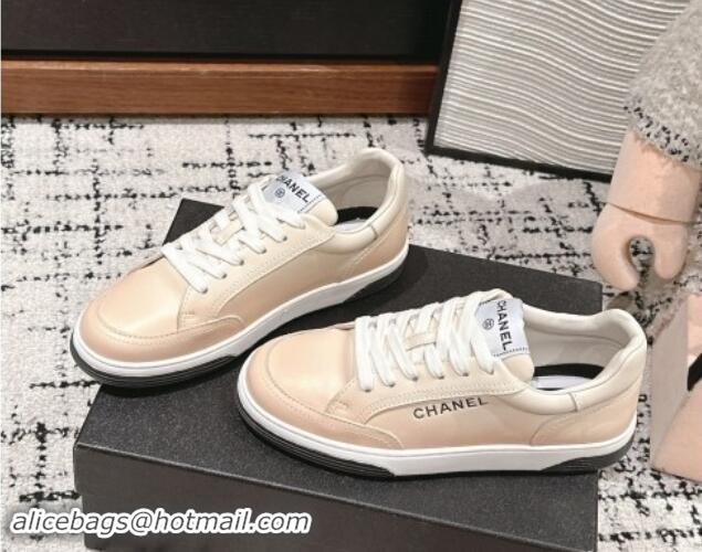 Top Design Chanel Printed Leather Sneakers Beige 1120117