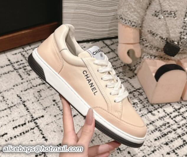 Top Design Chanel Printed Leather Sneakers Beige 1120117