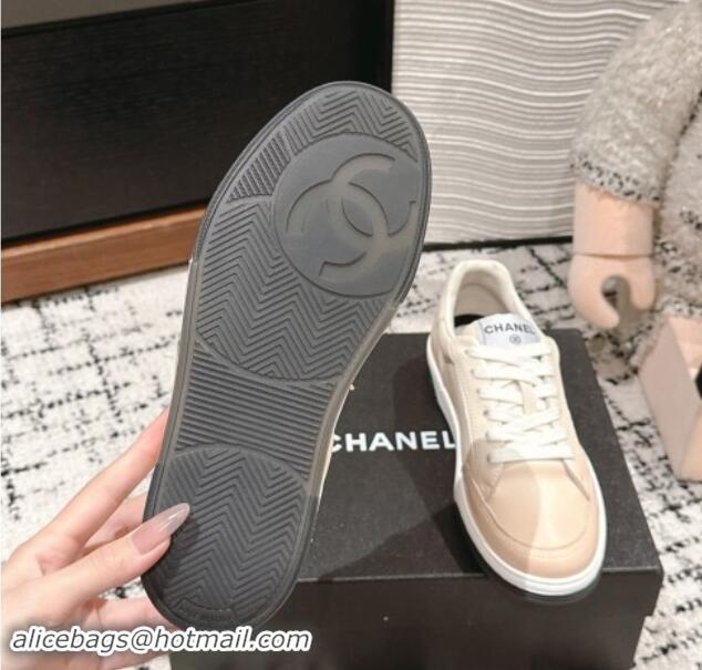 Top Design Chanel Printed Leather Sneakers Beige 1120117