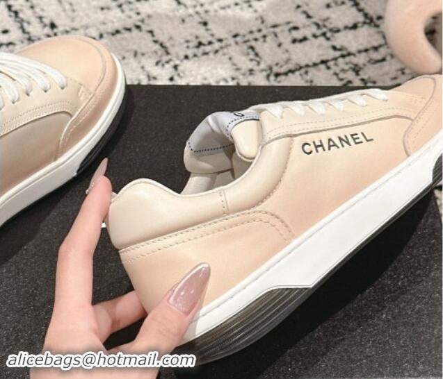 Top Design Chanel Printed Leather Sneakers Beige 1120117