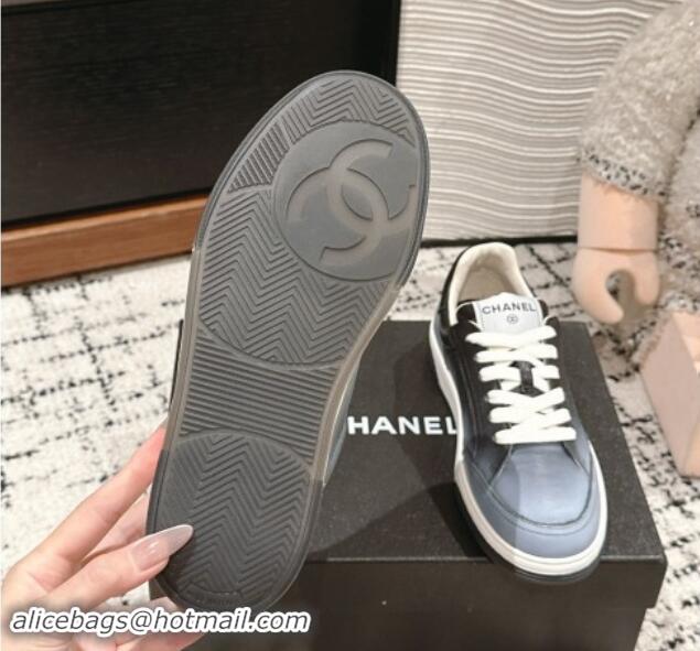 Shop Duplicate Chanel Printed Leather Sneakers Grey 1120118