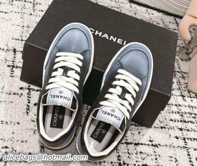 Shop Duplicate Chanel Printed Leather Sneakers Grey 1120118