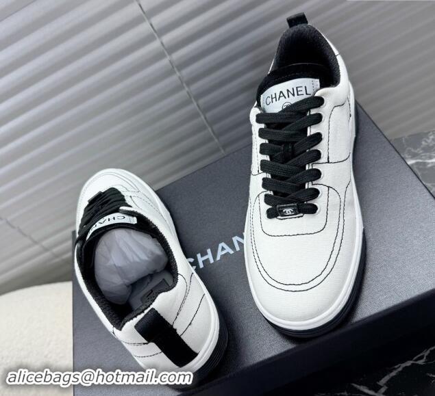 Grade Chanel Cotton Sneakers White/Black 1120119