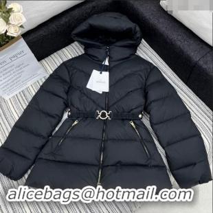 Famous Brand Moncler Belt Long Down Jacket 1203 Black 2024