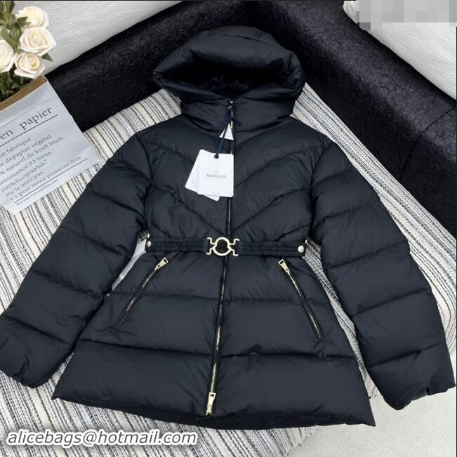 Famous Brand Moncler Belt Long Down Jacket 1203 Black 2024