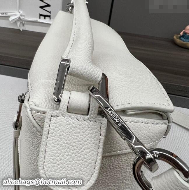 Top Grade Loewe Puzzle Medium Bag in Litchi-Grained Calfskin 062329 White 2024