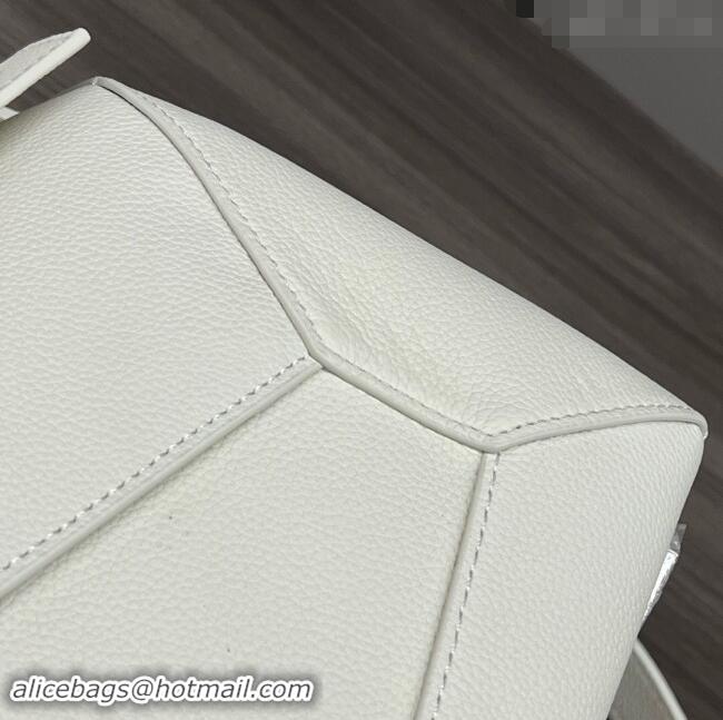 Top Grade Loewe Puzzle Medium Bag in Litchi-Grained Calfskin 062329 White 2024