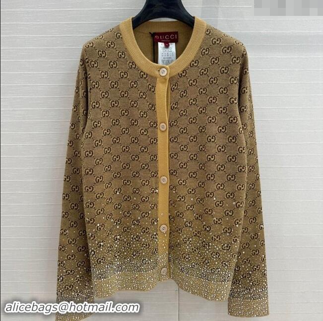 Top Quality Gucci GG Knit Cardigans with Strass G1202 Yellow 2024