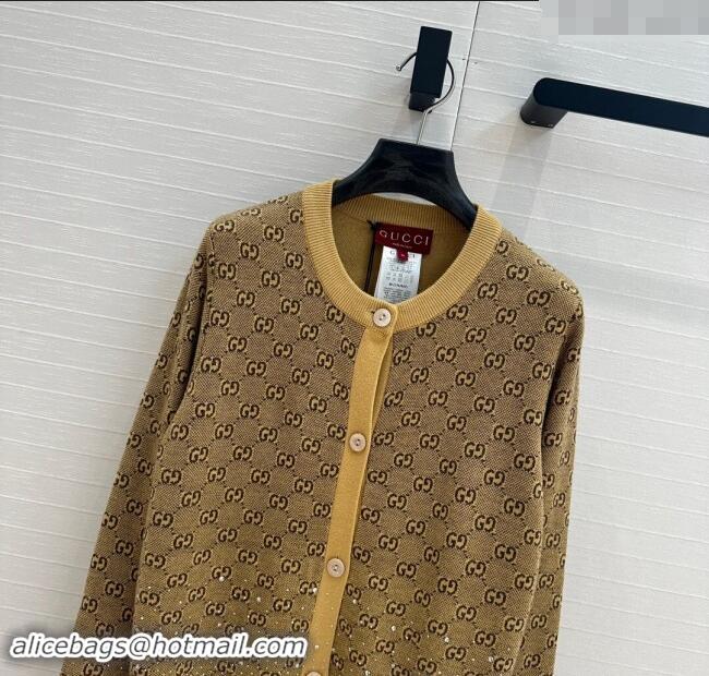 Top Quality Gucci GG Knit Cardigans with Strass G1202 Yellow 2024