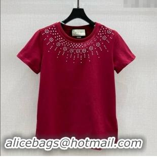 ​Top Grade Gucci Cotton T-Shirt with Strass 1203 Red 2024