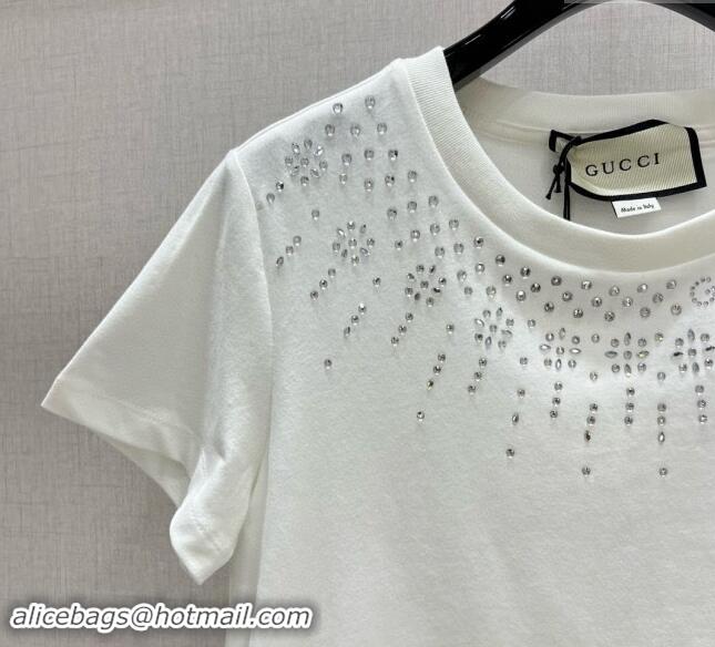 Grade Quality Gucci Cotton T-Shirt with Strass 1203 White 2024