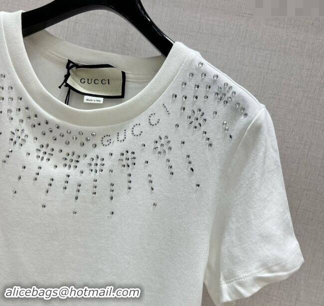 Grade Quality Gucci Cotton T-Shirt with Strass 1203 White 2024