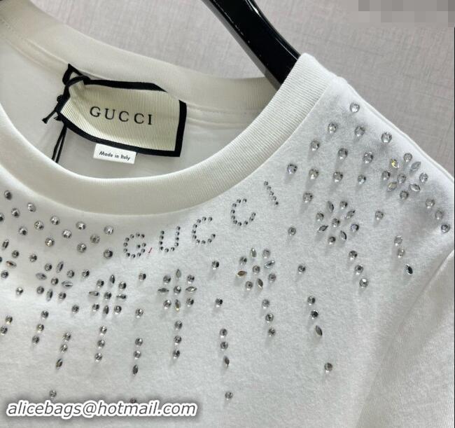 Grade Quality Gucci Cotton T-Shirt with Strass 1203 White 2024