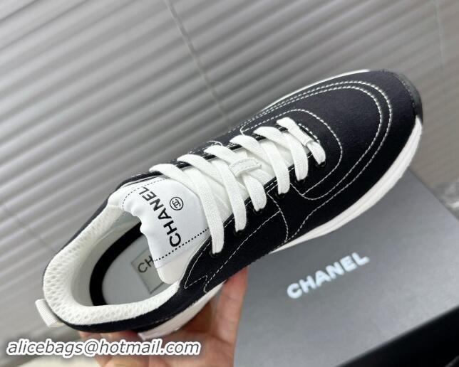 Stylish Chanel Cotton Sneakers White2/Black 120120