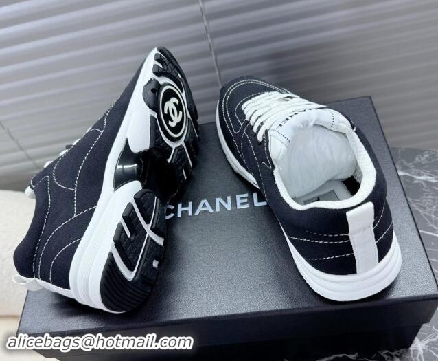 Stylish Chanel Cotton Sneakers White2/Black 120120