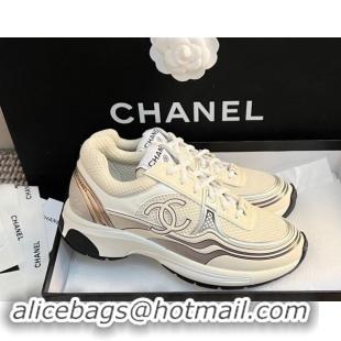 Sumptuous Chanel Mesh & Calfskin Sneakers G39792 White 120121