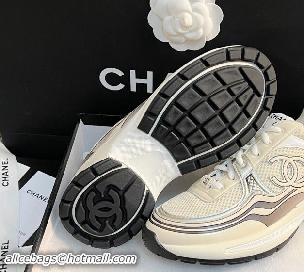 Sumptuous Chanel Mesh & Calfskin Sneakers G39792 White 120121